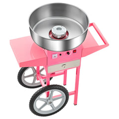 Electric Cotton Candy Machine with Cart, 1000W Commercial Candy Floss Maker with 52cm in Stainless Steel Bowl, Sugar Scoop, and Drawer, Easy to Use, for Home, Kids Birthday, Family Party, Pink