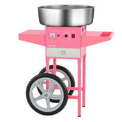 Electric Cotton Candy Machine with Cart, 1000W Commercial Candy Floss Maker with 52cm in Stainless Steel Bowl, Sugar Scoop, and Drawer, Easy to Use, for Home, Kids Birthday, Family Party, Pink
