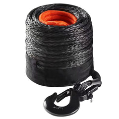 Synthetic Winch Rope, 9.5 mm x 30.5 m, 117.9 kN, Synthetic Winch Line Cable Rope with Protective Sleeve + Forged Winch Hook + Pull Strap, Universal Fit for SUV, Large Off-Road Vehicle, Truck