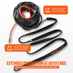 Synthetic Winch Rope, 9.5 mm x 30.5 m, 117.9 kN, Synthetic Winch Line Cable Rope with Protective Sleeve + Forged Winch Hook + Pull Strap, Universal Fit for SUV, Large Off-Road Vehicle, Truck