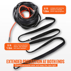 Synthetic Winch Rope, 9.5 mm x 30.5 m, 117.9 kN, Synthetic Winch Line Cable Rope with Protective Sleeve + Forged Winch Hook + Pull Strap, Universal Fit for SUV, Large Off-Road Vehicle, Truck