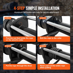 Synthetic Winch Rope, 9.5 mm x 30.5 m, 117.9 kN, Synthetic Winch Line Cable Rope with Protective Sleeve + Forged Winch Hook + Pull Strap, Universal Fit for SUV, Large Off-Road Vehicle, Truck