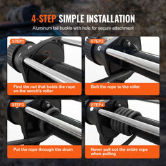 Synthetic Winch Rope, 9.5 mm x 30.5 m, 117.9 kN, Synthetic Winch Line Cable Rope with Protective Sleeve + Forged Winch Hook + Pull Strap, Universal Fit for SUV, Large Off-Road Vehicle, Truck