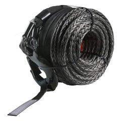 Synthetic Winch Rope, 9.5 mm x 30.5 m, 117.9 kN, Synthetic Winch Line Cable Rope with Protective Sleeve + Forged Winch Hook + Pull Strap, Universal Fit for SUV, Large Off-Road Vehicle, Truck