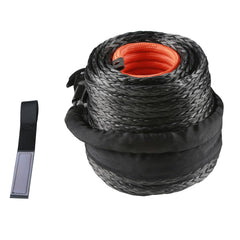 Synthetic Winch Rope, 9.5 mm x 30.5 m, 117.9 kN, Synthetic Winch Line Cable Rope with Protective Sleeve + Forged Winch Hook + Pull Strap, Universal Fit for SUV, Large Off-Road Vehicle, Truck