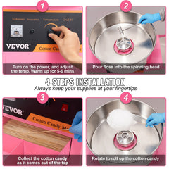 Commercial Cotton Candy Machine with Cart Sugar Floss Maker 1000W Party