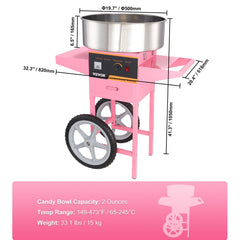 Commercial Cotton Candy Machine with Cart Sugar Floss Maker 1000W Party