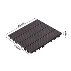 Interlocking Deck Tiles, 10 Pack,12"x12" 10 sq. ft Plastic Waterproof Outdoor Flooring All Weather Use, Patio Floor Decking Covering Tiles for Porch Poolside Balcony Backyard, Dark Brown