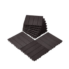 Interlocking Deck Tiles, 10 Pack,12"x12" 10 sq. ft Plastic Waterproof Outdoor Flooring All Weather Use, Patio Floor Decking Covering Tiles for Porch Poolside Balcony Backyard, Dark Brown
