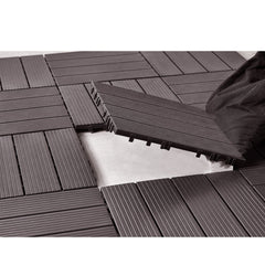 Interlocking Deck Tiles, 10 Pack,12"x12" 10 sq. ft Plastic Waterproof Outdoor Flooring All Weather Use, Patio Floor Decking Covering Tiles for Porch Poolside Balcony Backyard, Dark Brown