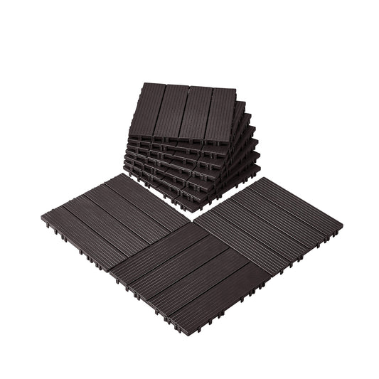 Interlocking Deck Tiles, 10 Pack,12"x12" 10 sq. ft Plastic Waterproof Outdoor Flooring All Weather Use, Patio Floor Decking Covering Tiles for Porch Poolside Balcony Backyard, Dark Brown