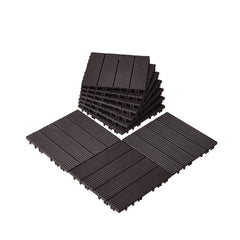Interlocking Deck Tiles, 10 Pack,12"x12" 10 sq. ft Plastic Waterproof Outdoor Flooring All Weather Use, Patio Floor Decking Covering Tiles for Porch Poolside Balcony Backyard, Dark Brown