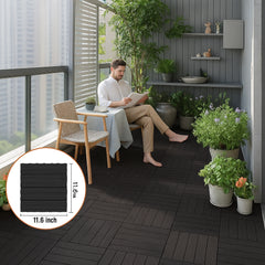 Interlocking Deck Tiles, 36 Pack,11.6"x11.6" 36 sq. ft Plastic Waterproof Outdoor Flooring All Weather Use, Patio Floor Decking Covering Tiles for Porch Poolside Balcony Backyard, Dark Brown