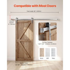 8FT Sliding Barn Door Hardware Kit, 330 LBS Weight Capacity, Compatible with 42 to 48 Inches Width & 1-3/8 to 1-3/4 Inches Thickness Single Sliding Barn Door, Durable Track & J-shape Roller