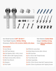 2000 mm Sliding Barn Door Hardware Kit for Single Sliding Barn Door Silver
