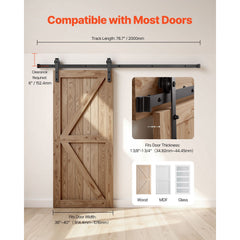 6.6FT Sliding Barn Door Hardware Kit, 330 LBS Weight Capacity, Compatible with 36-40 Inches Width & 1-3/8 to 1-3/4 Inches Thickness Single Sliding Barn Door, Durable Track & J-shape Roller Black