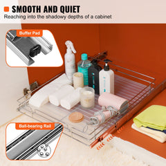 18.5"Wx21"Dx3.5"H Pull Out Cabinet Organizer, Heavy Duty Slide Out Pantry Shelves, Steel Roll Out Drawers, Sliding Drawer Storage for Home Under Sink, 20"Wx22"Dx7"H Install Size for Cabinet