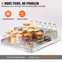 18.5"Wx21"Dx3.5"H Pull Out Cabinet Organizer, Heavy Duty Slide Out Pantry Shelves, Steel Roll Out Drawers, Sliding Drawer Storage for Home Under Sink, 20"Wx22"Dx7"H Install Size for Cabinet