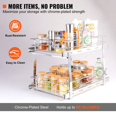2-Tier Wire Pull Out Cabinet Under Sink Organizer 14x21 Inch Drawer Basket