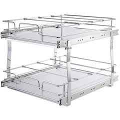 2 Tier 20"Wx21"Dx15"H Pull Out Cabinet Organizer, Heavy Duty Slide Out Pantry Shelves, Steel Roll Out Drawers, Sliding Drawer Storage for Home, 21.5"Wx22"Dx18"H Install Size for Cabinet