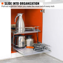 2 Tier 20"Wx21"Dx15"H Pull Out Cabinet Organizer, Heavy Duty Slide Out Pantry Shelves, Steel Roll Out Drawers, Sliding Drawer Storage for Home, 21.5"Wx22"Dx18"H Install Size for Cabinet