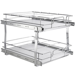 2 Tier 20"Wx21"Dx15"H Pull Out Cabinet Organizer, Heavy Duty Slide Out Pantry Shelves, Steel Roll Out Drawers, Sliding Drawer Storage for Home, 21.5"Wx22"Dx18"H Install Size for Cabinet