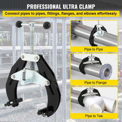 Pipe Clamp, 2 to 6 in, High Strength Ultra Clamp with Quick Acting Screws, Steel Pipe Alignment Tool with Lightweight Design, Black