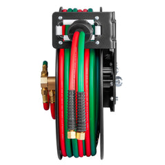 Retractable Welding Hose Reel, 1/4-Inch x 50FT Twin Oxygen Acetylene Rubber Hose Max 300PSI - T Grade, Ceiling/Wall Mount Heavy Duty Steel Hose Reel Auto-Rewind, Ideal for Workshops Garages