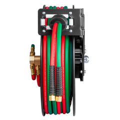 Retractable Welding Hose Reel, 1/4-Inch x 50FT Twin Oxygen Acetylene Rubber Hose Max 300PSI - T Grade, Ceiling/Wall Mount Heavy Duty Steel Hose Reel Auto-Rewind, Ideal for Workshops Garages