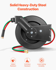 Retractable Welding Hose Reel 1/4 in x 50FT Oxygen Acetylene Rubber Hose R Grade