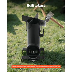 Camping Rocket Stove, Wood Burning Portable Rocket Stove with Carrying Bag for Backpacking, Carbon Steel, Burn Wood, Twigs or Sticks for Outdoor Cooking, Backyard, Camp Cooking, Heating, Black
