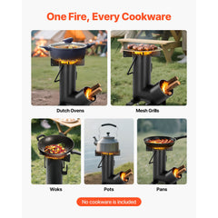 Camping Rocket Stove, Wood Burning Portable Rocket Stove with Carrying Bag for Backpacking, Carbon Steel, Burn Wood, Twigs or Sticks for Outdoor Cooking, Backyard, Camp Cooking, Heating, Black