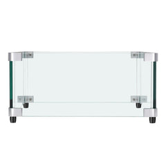 Gas Fire Pit Wind Guard for Square Fire Table, 543 x 543 x 191 mm Clear Tempered Wind Guard for Firepits, 8mm Thick Square Glass Shield, Glass Panel with Hard Corner Bracket & Feet