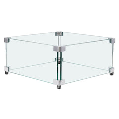 Gas Fire Pit Wind Guard for Square Fire Table, 543 x 543 x 191 mm Clear Tempered Wind Guard for Firepits, 8mm Thick Square Glass Shield, Glass Panel with Hard Corner Bracket & Feet