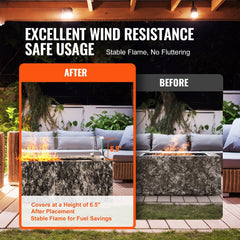 Glass Wind Guard for Rectangular Fire Pit Table 748 x 340 x 165 mm, 8mm Thick and Sturdy Tempered Glass Panel with Hard Aluminum Corner Bracket & Rubber Feet, Easy to Assemble