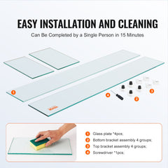 Glass Wind Guard for Rectangular Fire Pit Table 748 x 340 x 165 mm, 8mm Thick and Sturdy Tempered Glass Panel with Hard Aluminum Corner Bracket & Rubber Feet, Easy to Assemble