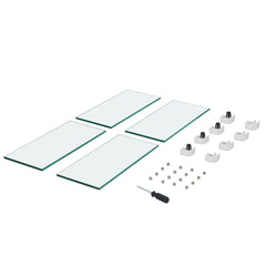 Gas Fire Pit Wind Guard for Square Fire Table, 493 x 493 x 191 mm Clear Tempered Wind Guard for Firepits, 8mm Thick Square Glass Shield, Glass Panel with Hard Corner Bracket & Feet