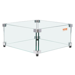 Gas Fire Pit Wind Guard for Square Fire Table, 493 x 493 x 191 mm Clear Tempered Wind Guard for Firepits, 8mm Thick Square Glass Shield, Glass Panel with Hard Corner Bracket & Feet