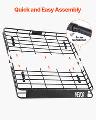 Roof Rack Cargo Carrier, 1095 x 1270 x 105 mm, Universal Rooftop Cargo Basket, Car Top Luggage Holder with 68 kg Max Load Capacity, 4.1 in Fence, Anti-Rust Alloy Steel, Wind Fairing, for SUV Car