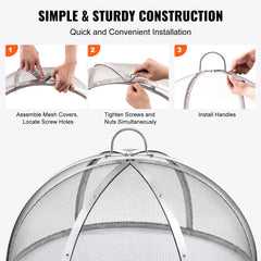 Firepit Spark Screen Lid, 30" Diameter, Outdoor Firepit Ring Cover Round Accessories, Fire Pit Metal Cover, Easy-Opening Stainless Steel Fire Ring Covers for Outdoor Patio Fire Pits Backyard