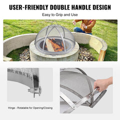 Fire Pit Spark Screen Round 36", Reinforced Heavy Duty Steel Metal Cover, Outdoor Firepit Lid, Easy-Opening Top Screen Covers Round with Ring Handle for Outdoor Patio Fire Pits Backyard