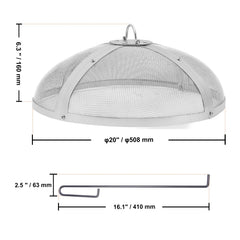 Fire Pit Spark Screen Round 20", Reinforced Heavy Duty Steel Metal Cover, Outdoor Firepit Lid, Easy-Opening Top Screen Covers Round with Ring Handle for Outdoor Patio Fire Pits Backyard
