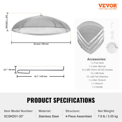 Fire Pit Spark Screen Round 30", Reinforced Heavy Duty Steel Metal Cover, Outdoor Firepit Lid, Easy-Opening Top Screen Covers Round with Ring Handle for Outdoor Patio Fire Pits Backyard