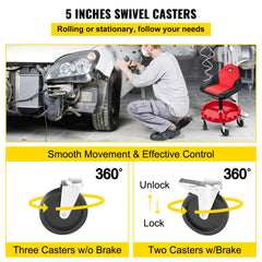Rolling Garage Stool 300LBS Adjustable Mechanic Work Shop Seat w/Casters