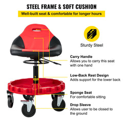 Rolling Garage Stool 300LBS Adjustable Mechanic Work Shop Seat w/Casters