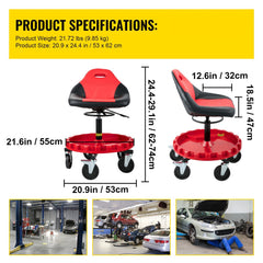 Rolling Garage Stool 300LBS Adjustable Mechanic Work Shop Seat w/Casters