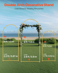 Wedding Arch Backdrop Stand, Set of 3, Metal Stable Stand with Case Connection & Chassis Crossbar Design, Easy-to-Assemble Gold Stand with Premium Metal, Fit for Birthday, Celebration, Holiday