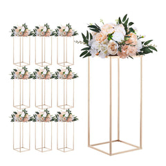 Wedding Flower Stand, 10PCS 60cm Column Flower Stand, Floral Stands with Metal Laminate, Gold Rectangular Floral Display Rack for Wedding, Party, Birthday, Home, Gold Centerpiece Stands