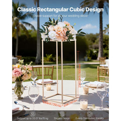 Wedding Flower Stand, 10PCS 60cm Column Flower Stand, Floral Stands with Metal Laminate, Gold Rectangular Floral Display Rack for Wedding, Party, Birthday, Home, Gold Centerpiece Stands
