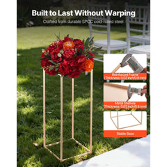 Wedding Flower Stand, 10PCS 60cm Column Flower Stand, Floral Stands with Metal Laminate, Gold Rectangular Floral Display Rack for Wedding, Party, Birthday, Home, Gold Centerpiece Stands